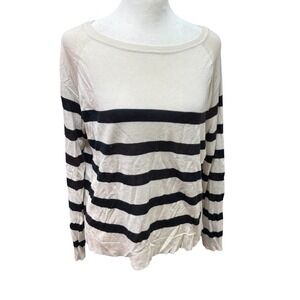 ZARA Womens Striped Knit Sweater Cream Black Boat Neck Raglan Long Sleeve M #974